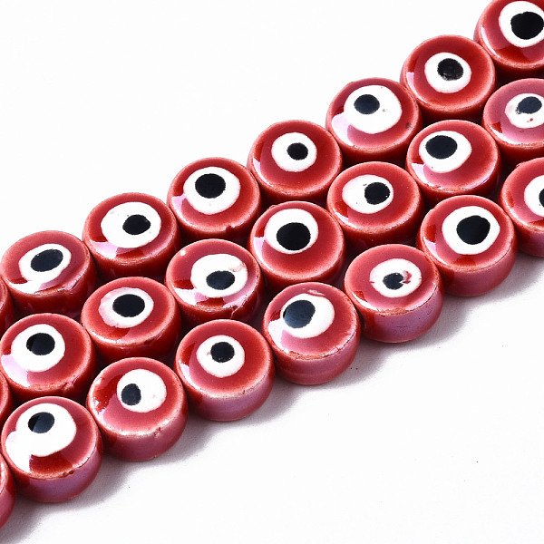 

PandaHall Handmade Porcelain Ceramic Beads Strands, Bright Glazed Porcelain, Flat Round with Evil Eye, Red, 8x5mm, Hole: 1.5mm, about...
