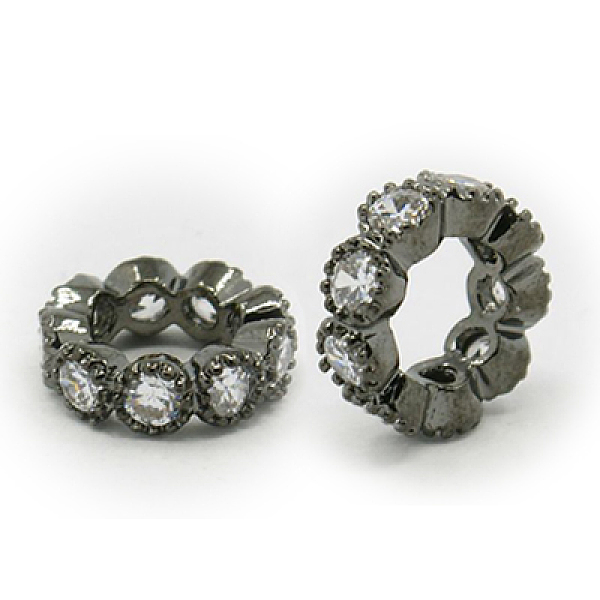 

PandaHall Brass Cubic Zirconia Beads, Rondelle, Gunmetal, 10x3mm, Hole: 6mm Brass+Cubic Zirconia Rondelle