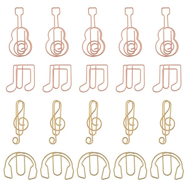 PandaHall GORGECRAFT 48Pcs 4 Styles Guitar Paper Clips Holder Funny Music Note Bookmark Marking Paperclips Mo-mo Musical Series Rose Gold...