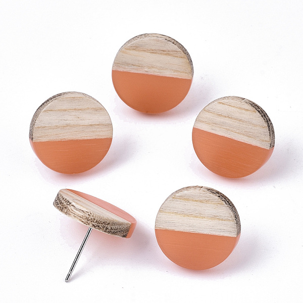 

PandaHall Transparent Resin & Wood Stud Earrings, with 304 Stainless Steel Pin, Flat Round, Coral, 15mm, Pin: 0.7mm Resin Flat Round Red