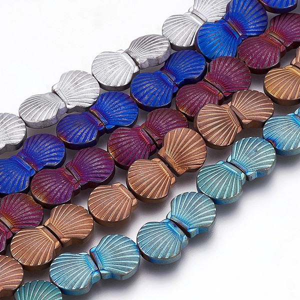 

PandaHall Electroplated Non-magnetic Synthetic Hematite Beads Strands, Frosted, Shell, Mixed Color, 10.5x10x4mm, Hole: 1mm, about...