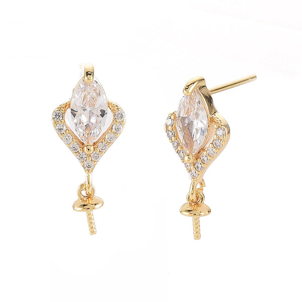 

PandaHall Brass Micro Pave Clear Cubic Zirconia Earring Findings, for Half Drilled Beads, Nickel Free, Real 18K Gold Plated, 19.5x8mm, Pin...