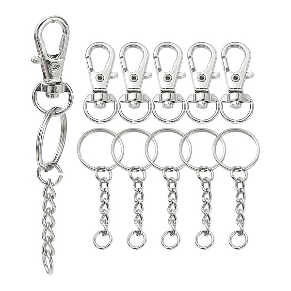 

PandaHall DIY Keychain Making Kit, Including Alloy Swivel Lobster Claw Clasps, Iron Split Key Rings, Jump Rings, Platinum, 50Pcs/bag Alloy