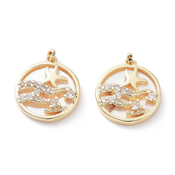 

PandaHall Rack Plating Brass Shell Pendants, with Cubic Zirconia, Long-Lasting Plated, Flat Round Charms, Real 18K Gold Plated, 13x12x2.5mm...