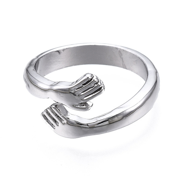 

PandaHall Rack Plating Alloy Cuff Rings, Open Rings, Cadmium Free & Lead Free, Hug, Platinum, US Size 7 1/4(17.5mm) Alloy