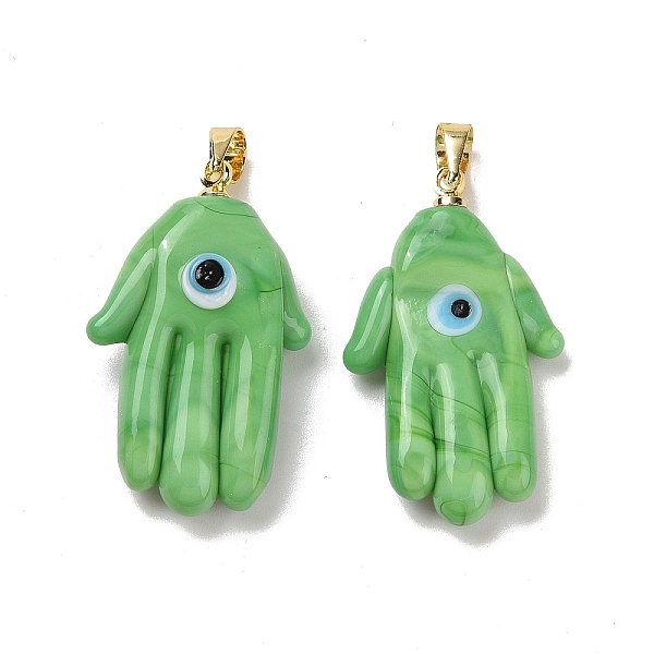 

PandaHall Handmade Lampwork Pendants, with Real 18K Gold Plated Brass Findings, Cadmium Free & Lead Free, Hamsa Hand/Hand of Miriam with...