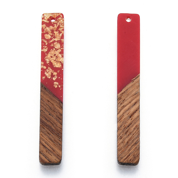 

PandaHall Opaque Resin & Walnut Wood Big Pendants, with Gold Foil, Rectangle Charm, Dark Red, 51.5x7.5x3mm, Hole: 1.8mm Resin+Wood Rectangle