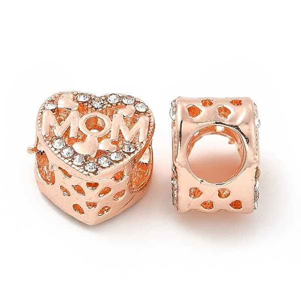 

PandaHall Rack Plating Alloy Rhinestone European Beads, Large Hole Beads, Heart with Word Mom, Rose Gold, 11x11.5x8.5mm, Hole: 5mm..., Clear