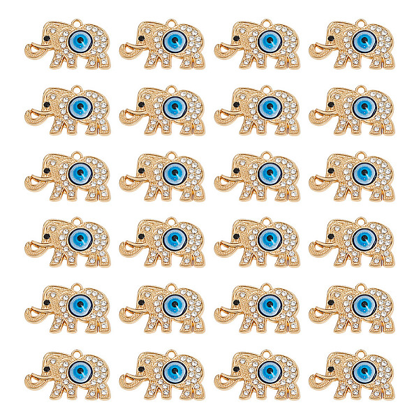 

PandaHall GOMAKERER 24Pcs Alloy Rhinestone Pendants, Elephant with Evil Eye Charms, Light Gold, 19x30x4mm, Hole: 2mm Alloy+Rhinestone...
