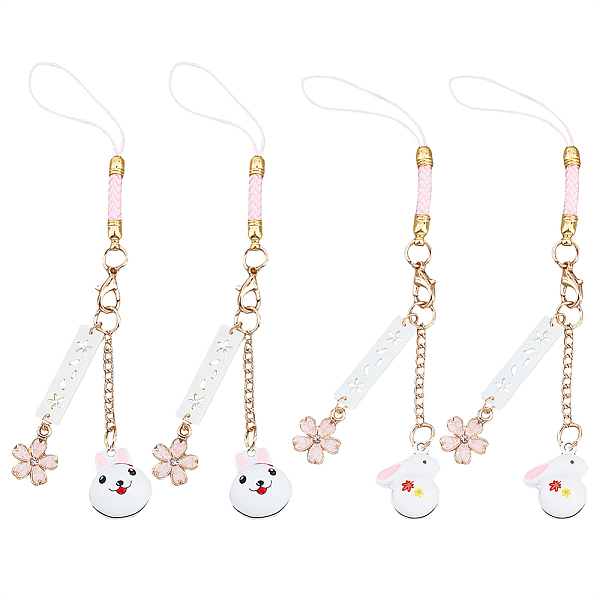 PandaHall OLYCRAFT 4Pcs Flower & Rabbit & Cat Phone Lanyard Japanese Phone Charm Accessories Cell Phone Charms Lanyard with Hanging Pendants...