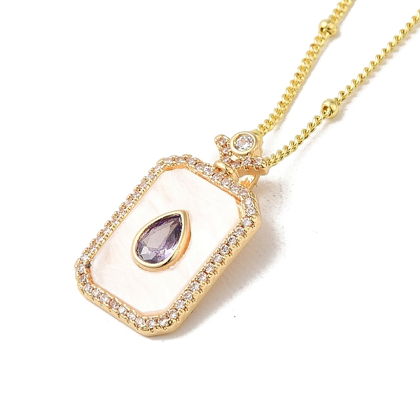 

PandaHall Brass Micro Pave Clear Cubic Zirconia Pendants Necklaces, with Shell, Real 18K Gold Plated, Rectangle, 17.52 inch(44.5cm) Brass...