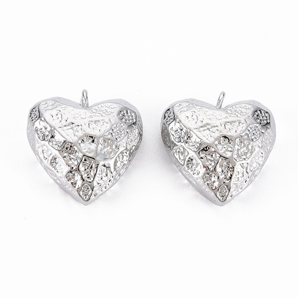 

PandaHall Brass Pendants, Nickel Free, Heart, Bumpy, Real Platinum Plated, 16.5x15x6.5mm, Hole: 2mm Brass Heart