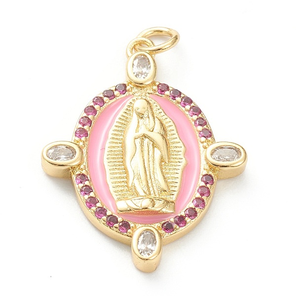 

PandaHall Brass Micro Pave Cubic Zirconia Pendants, with Enamel, Long-Lasting Plated, Real 18K Gold Plated, Oval with Saint, Violet..., Purple