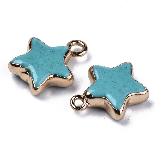 

PandaHall Star Synthetic Turquoise Pendants, with Light Gold Plated Brass Edge and Loop, Dyed, 17~19x15x5mm, Hole: 1.8mm Synthetic Turquoise...