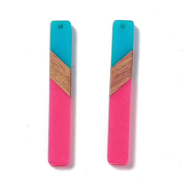 

PandaHall Opaque Resin & Walnut Wood Big Pendants, Rectangle Charms, Deep Pink, 52x7x3.5mm, Hole: 1.8mm Resin+Wood Rectangle