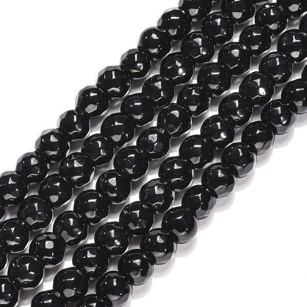 

PandaHall Black Stone Beads Strands, Dyed, Faceted(64 Facets), Round, 6mm, Hole: 1mm, about 61pcs/strand, 15 inch Black Stone Round Black