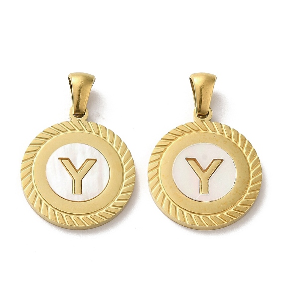 

PandaHall Ion Plating(IP) 304 Stainless Steel Pendants, Flat Round Shell Charms with Letter, Golden, Letter Y, 20.5x17.5x1.5mm, Hole...
