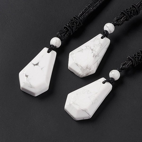 

PandaHall Natural Howlite Hexagon Pendant Necklace with Nylon Cord, Gemstone Jewelry for Men Women, 25.20 inch(64cm) Howlite