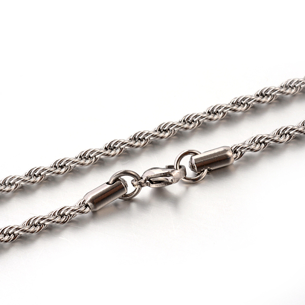 

PandaHall 304 Stainless Steel Rope Chain Necklaces, with Lobster Claw Clasps, Stainless Steel Color, 17.7 inch(45cm), 3mm 304 Stainless...