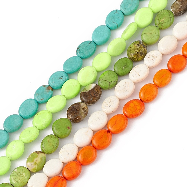 

PandaHall Natural Turpuoise Beads Strands, Mixed Dyed and Undyed, Flat Oval, Mixed Color, 9x7~8x3~4mm, Hole: 0.6mm, about 43pcs/strand..., Multicolor