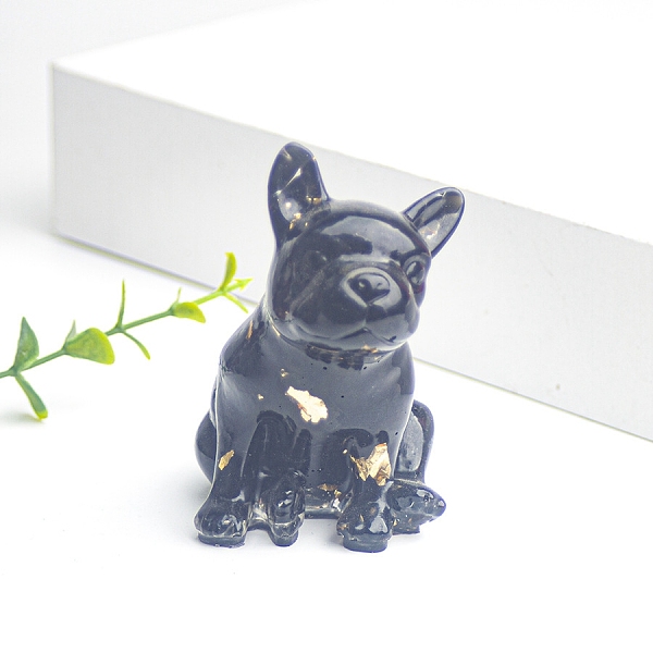 

PandaHall Resin Bulldog Display Decoration, with Natural Obsidian Chips inside Statues for Home Office Decorations, 45x50x75mm Obsidian Dog