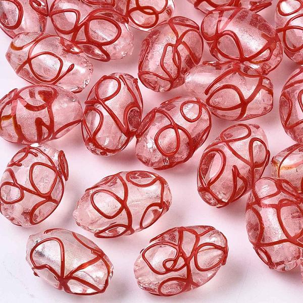 

PandaHall Red, 20~25x14~16mm, Hole: 1.5~2.5mm Silver Foil Oval Red