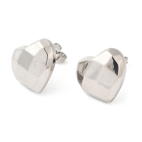 

PandaHall Brass Faceted Heart Stud Earrings for Women, Platinum, 14x15mm Brass Heart