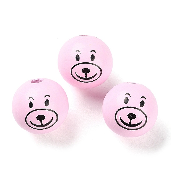 

PandaHall Spray Painted Natural Wood European Beads, Large Hole Beads, Round with Printed Bear , Pearl Pink, 25mm, Hole: 6mm, about...