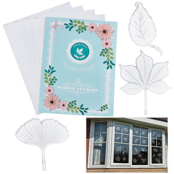 

PandaHall Waterproof PVC Window Film Adhesive Stickers, Electrostatic Window Stickers, Leaf Pattern, 301x220x1.5mm Plastic Leaf