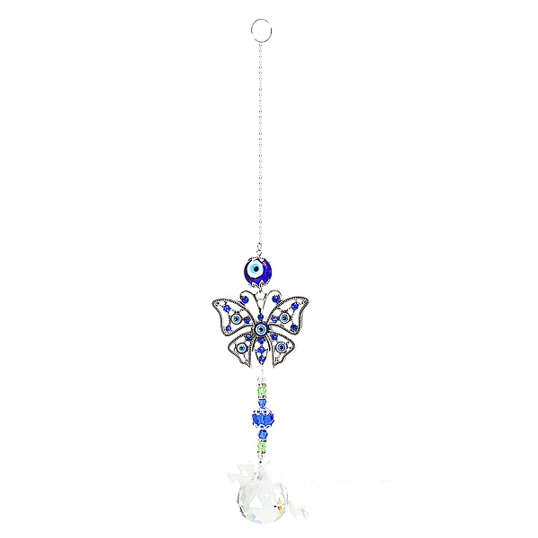 

PandaHall K9 Crystal Glass Big Pendant Decorations, Hanging Sun Catchers, with Metal Hook, Butterfly with Evil Eye, Blue, 39cm Glass Evil...