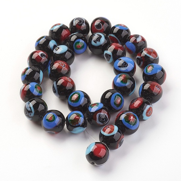 

PandaHall Handmade Millefiori Glass Beads, Round, Colorful, 11.5~12mm, Hole: 1.2mm Millefiori Lampwork Round