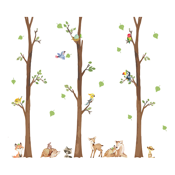 PandaHall SUPERDANT Colorful Cartoon Wall Decal Removable Wall Stickers Forest Animals Tress Birds Deer Fox Nursery Decor Wall Art Sticker...