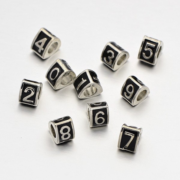 PandaHall Triangle with Number Alloy Enamel European Beads, Large Hole Beads, Platinum, Black, Mixed, 10x9x7mm, Hole: 5mm Alloy+Enamel...