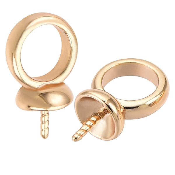 Beebeecraft 50Pcs/Box Eye Pin Bail Peg Pendants 18K Gold Plated Screw Eye Pinch Bails for Half Drilled Beads Jewelry Making Findings