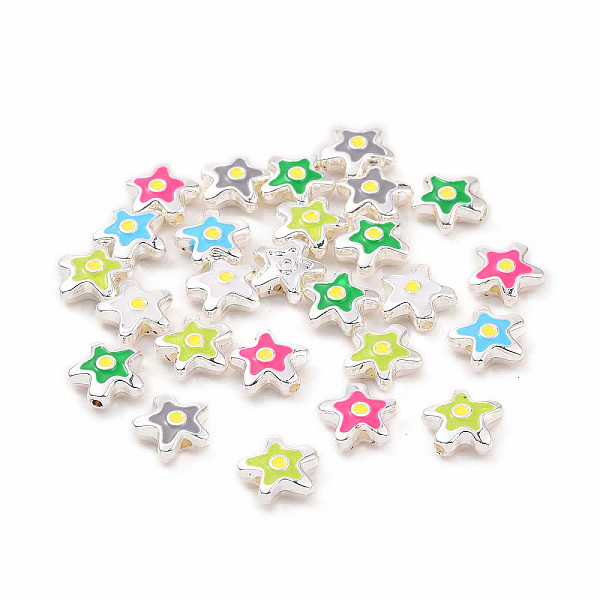 

PandaHall Alloy Enamel Beads, Silver, Star, Mixed Color, 10x10~10.5x3.7~4mm, Hole: 1.2~1.4mm Alloy+Enamel Star Multicolor