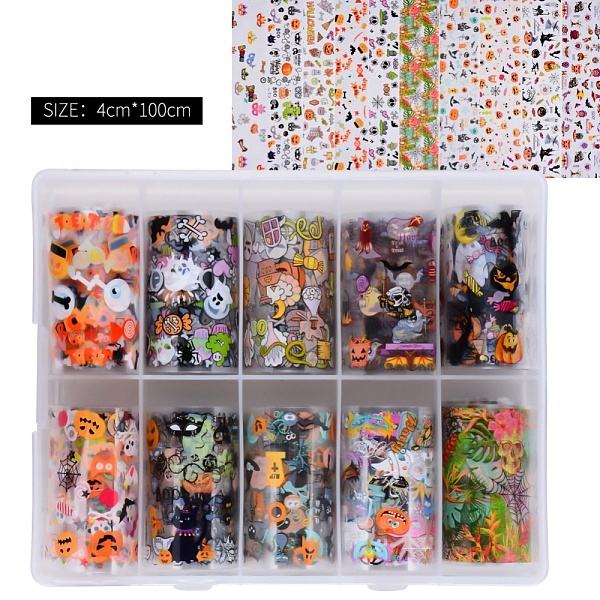 

PandaHall Nail Art Transfer Stickers, Nail Decals, DIY Nail Tips Decoration for Women, Halloween Themed Pattern, Mixed Color, 1000x40mm..., Multicolor