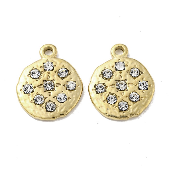 

PandaHall 304 Stainless Steel Pendants, with Crystal Rhinestone, Flat Round Charms, Real 14K Gold Plated, 19x15.5x3mm, Hole: 2mm Stainless..., Clear