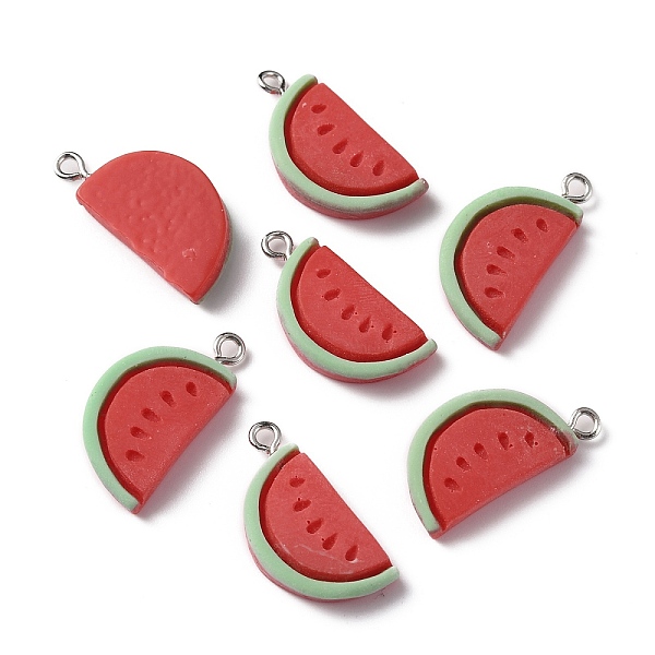 

PandaHall Opaque Resin Pendants, with Platinum Tone Alloy Loops, Watermelon, Red, 25.5x12.5x4mm, Hole: 2mm Alloy+Resin Fruit Red