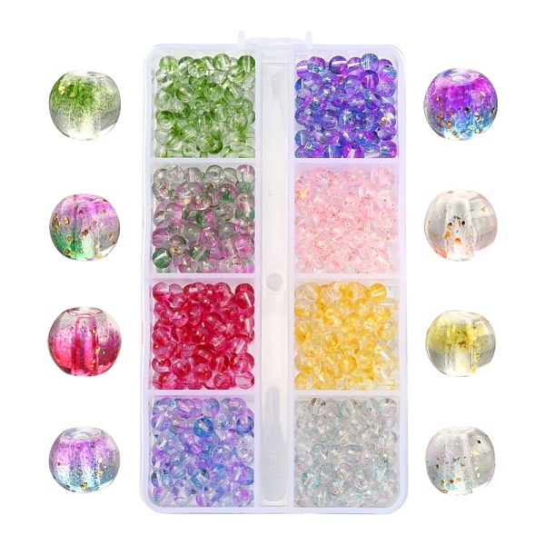 

PandaHall 8 Colors Transparent Spray Painted Glass Beads, with Golden Foil, Round, Mixed Color, 4~5mm, Hole: 0.9~1.2mm, about 560pcs/box..., Multicolor