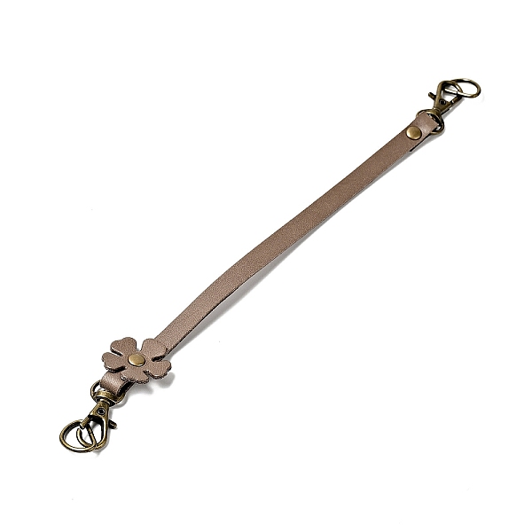 

PandaHall Flower End Cowhide Leather Bag Handles, with Alloy Stud & Iron Swivel Clasp & D Ring, Bag Strap Replacement Accessories, Rosy..., Brown