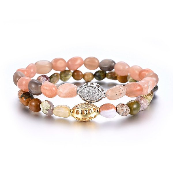 

PandaHall Natural Mixed Stone Beaded Stretch Bracelets Set, with Brass Micro Pave Cubic Zirconia Beads, Mixed Color, 2-1/4 inch(5.7cm)..., Multicolor