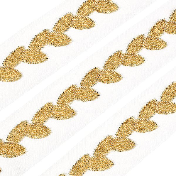 

PandaHall FINGERINSPIRE 2 Yards/1.8m Leaf Beaded Trim Gold Beads Beaded Mesh Trim 84mm Elegant Leaf Pattern Bead Trim Banding, Garment...