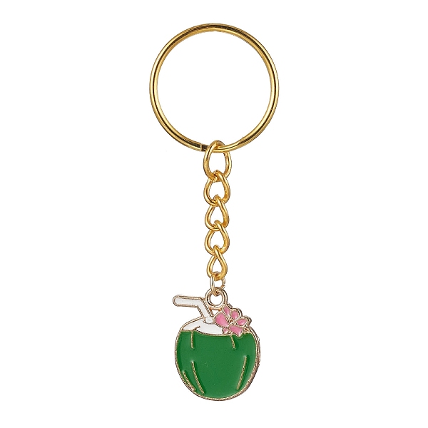 

PandaHall Alloy Enamel Pendant Keychain, with Iron Split Key Rings, Coconut, 7.3cm Alloy Fruit