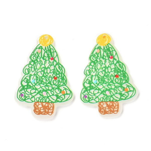 PandaHall Christmas Theme 3D Printed Resin Pendants, DIY Earring Accessories, Christmas Tree, PaleGreen, Christmas Tree Pattern...