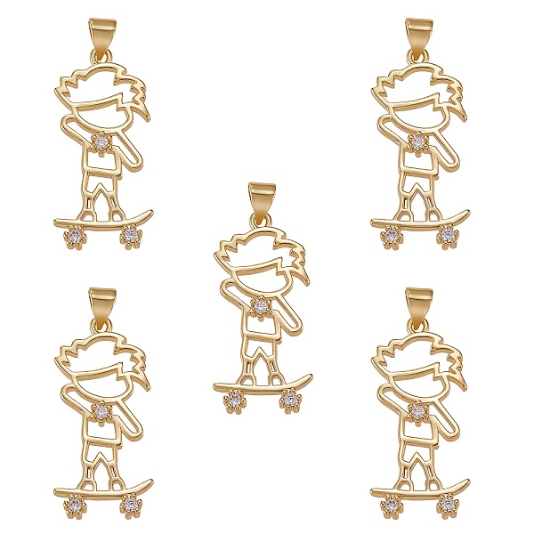 

PandaHall 5Pcs Rack Plating Brass Micro Pave Cubic Zirconia Pendants, Cadmium Free & Lead Free, Boy, Real 18K Gold Plated, 31x15x3mm, Hole...