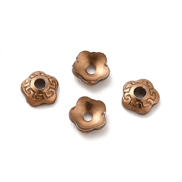 PandaHall Ion Plating(IP) 304 Stainless Steel Bead Caps, Flower, 5-Petal, Coffee Golden, 4x4x1mm, Hole: 1mm 304 Stainless Steel