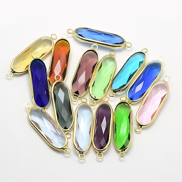 

PandaHall Golden Tone Brass Glass Oval Links connectors, Mixed Color, 28x8x5mm, Hole: 1.5mm Glass Oval Multicolor