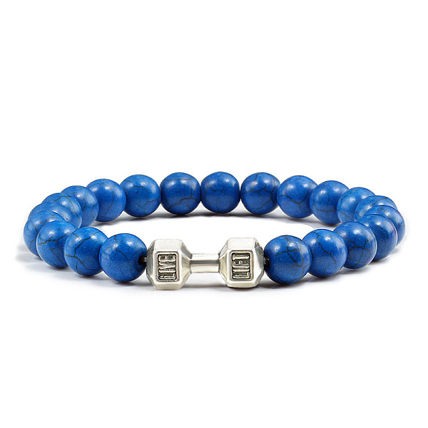 

PandaHall Blue turquoise alloy dumbbell jewelry bracelet for men's high-end and versatile accessories Natural Gemstone