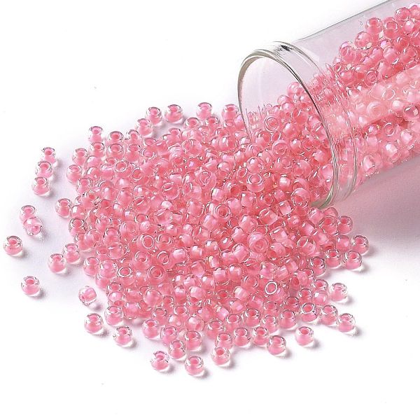 

PandaHall TOHO Round Seed Beads, Japanese Seed Beads, (191B) Opaque Hot Pink-Lined Rainbow Clear, 8/0, 3mm, Hole: 1mm, about 222pcs/bottle...