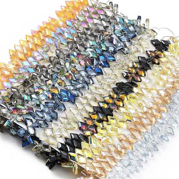 

PandaHall Electroplate Rhombus Glass Beads Strands, Faceted, Mixed Color, 13x8x4mm, Hole: 1.2mm, about 99~100pcs/strand, 15.35''(39cm) Glass..., Multicolor